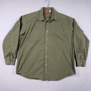 Levi's Mens Shirt XL Loose Fit Olive Green Cotton Twill Utility Workwear EUC